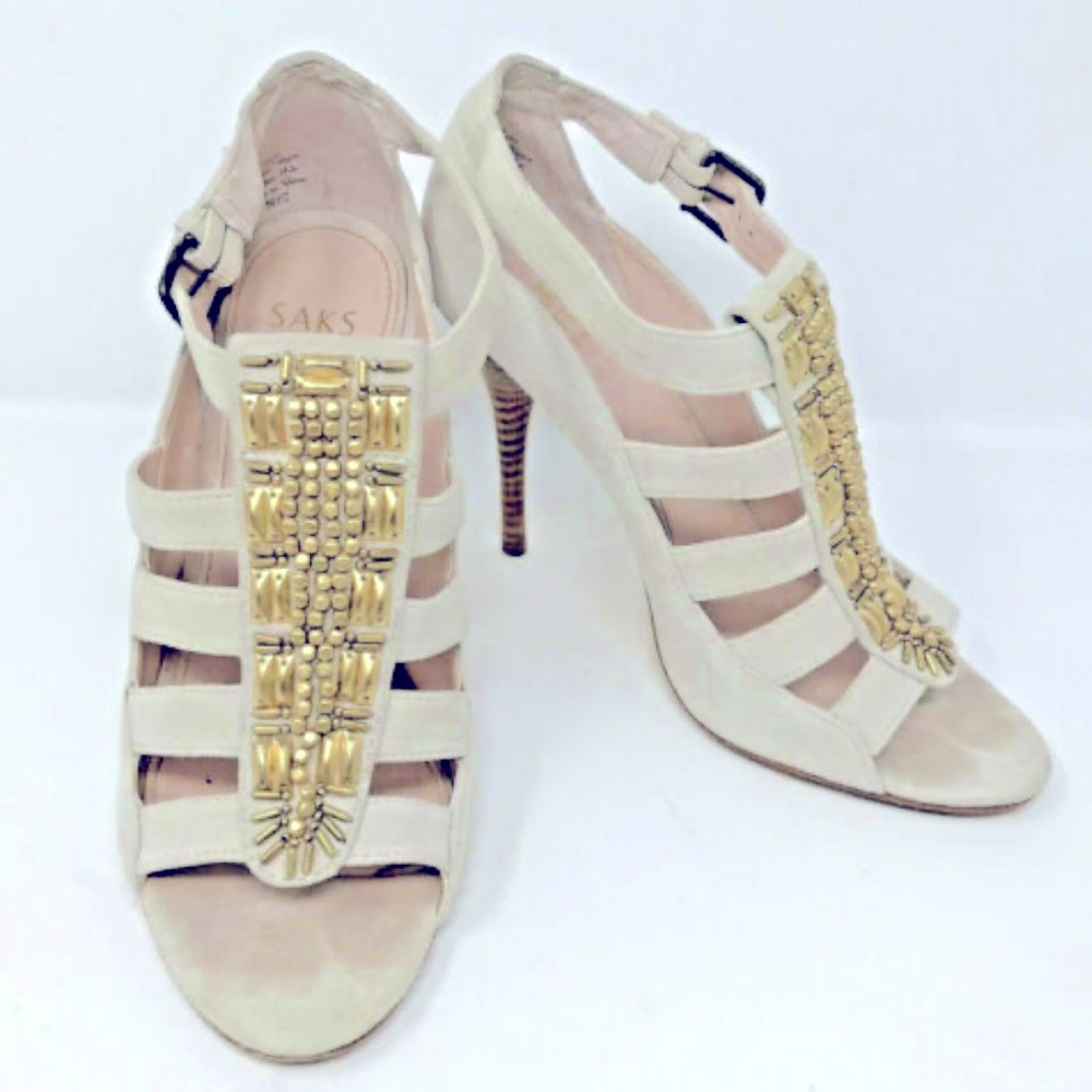 Saks Fifth Ave cream and gold heel - sz 8.5